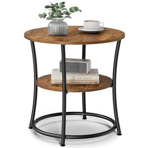 VASAGLE Round Side Table with 2 Storage Shelves