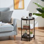 Round Side Table with 3 Storage Shelves