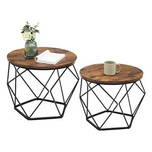 VASAGLE Round Coffee Table Set of 2, Rustic