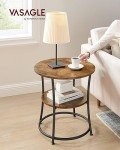 VASAGLE Round Side Table with 2 Storage Shelves