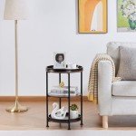 Round Side Table with 3 Storage Shelves