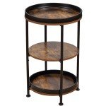 Round Side Table with 3 Storage Shelves
