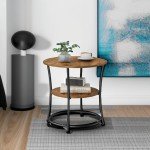VASAGLE Round Side Table with 2 Storage Shelves