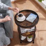 Round Side Table with 3 Storage Shelves