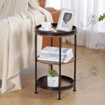 Round Side Table with 3 Storage Shelves