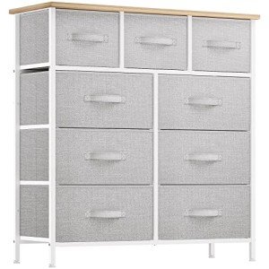 Light Gray 9-Drawer Fabric Storage Tower Dresser