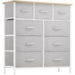 Light Gray 9-Drawer Fabric Storage Tower Dresser