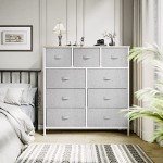 Light Gray 9-Drawer Fabric Storage Tower Dresser