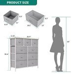 Light Gray 9-Drawer Fabric Storage Tower Dresser