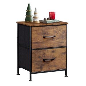 WLIVE Rustic Brown 2-Drawer Night Stand