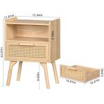 Boho Rattan Nightstand with Drawer and Shelf