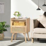 Boho Rattan Nightstand with Drawer and Shelf