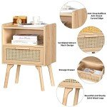 Boho Rattan Nightstand with Drawer and Shelf