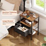 Rustic Brown Nightstand with Charging Station