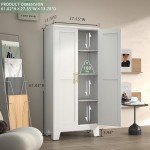 Metal Pantry Cabinet with Adjustable Shelves and Gold Handles