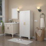 Metal Pantry Cabinet with Adjustable Shelves and Gold Handles
