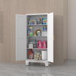 Metal Pantry Cabinet with Adjustable Shelves and Gold Handles