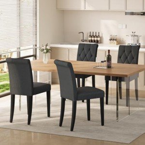 Set of 4 Black Upholstered Dining Chairs