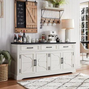 66" Off White Buffet Sideboard with Storage Drawers