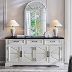66" Off White Buffet Sideboard with Storage Drawers