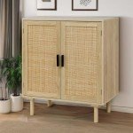 Rattan-Decorated Sideboard Buffet Storage Cabinet