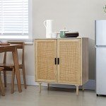 Rattan-Decorated Sideboard Buffet Storage Cabinet