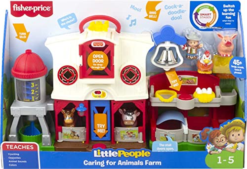 Fisher-Price Little People Caring for Animals Farm Playset with Smart Stages Learning Content for Toddlers and Preschool Kids