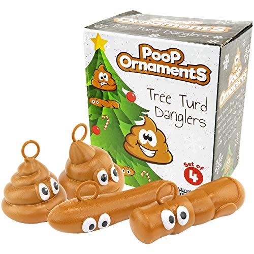 Fairly Odd Novelties FON-10312 Poop Ornaments! Tree Turd Danglers Set of 4 Funny Poop Christmas White Elephant Gag Gifts Christmas Poo Ornaments