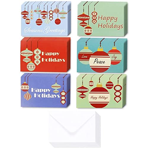 36-Pack Merry Christmas Greeting Cards Bulk Box Set - Retro Inspired Winter Holiday Xmas Greeting Cards with Festive Christmas Ornament Designs, Envelopes Included, 4 x 6 Inches