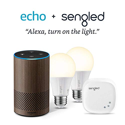 Echo (2nd Generation) - Walnut Finish with 2 Smart Bulb Kit by Sengled