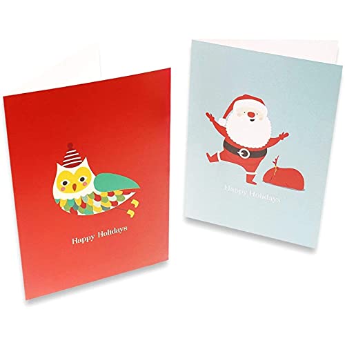 Assorted Holiday Christmas Greeting Cards - Festive Classic Character Designs: Santa, Snowman, Reindeer - Multicolor - 48 Pack with Envelopes - 4 x 6 Inches