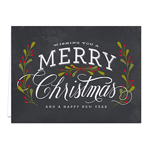 Celebrate the Season Chalkboard Christmas Card Assortment Pack / 25 Greeting Cards Set / 5 Holiday Designs Versed Inside With White Envelopes
