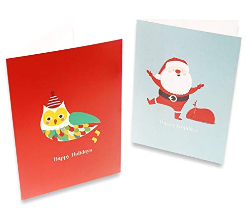 Assorted Holiday Christmas Greeting Cards - Festive Classic Character Designs: Santa, Snowman, Reindeer - Multicolor - 48 Pack with Envelopes - 4 x 6 Inches