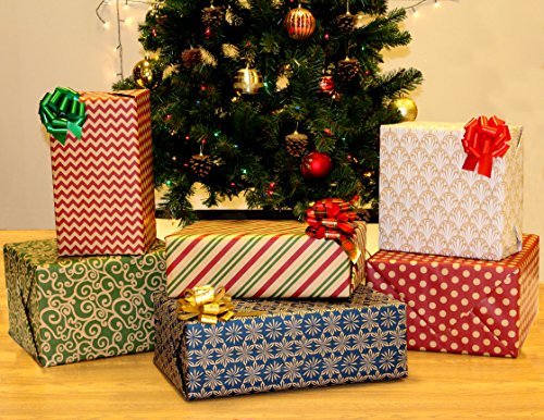 6 Rolls Kraft Gift Wrapping Paper (30 " X 156 ") for Holiday Xmas Gift Wrap, Gift Wrapping ChristmasDecoration, Birthday Gift, Wedding and Party Favors