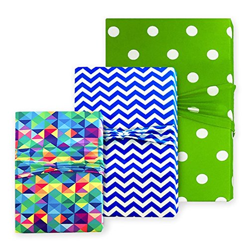Wrapeez Gift Wrap – Quick & Easy Present Wrapping With Built-in Bows – Stretchable Reusable/Eco-Friendly Fabric Fits All Shapes & Sizes – Perfect for On-The-Go – No Scissors/Tape Needed (Rainbow Triangle, 3 Pack)