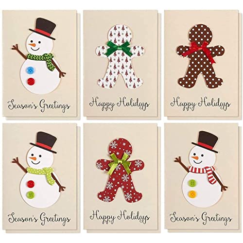 Handmade Merry Christmas Greeting Cards Assortment with Envelopes, 6 Designs (5 x 7 In, 12 Pack)