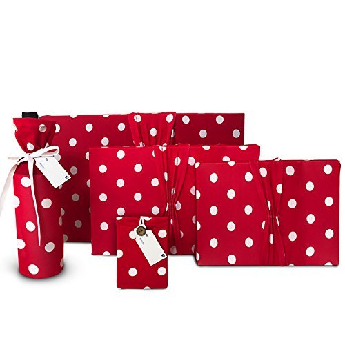 Wrapeez Gift Wrap – Quick & Easy Present Wrapping With Built-in Bows – Stretchable Reusable/Eco-Friendly Fabric Fits All Shapes & Sizes – Perfect for On-The-Go – No Scissors/Tape Needed (Red Dots, 3 Pack)