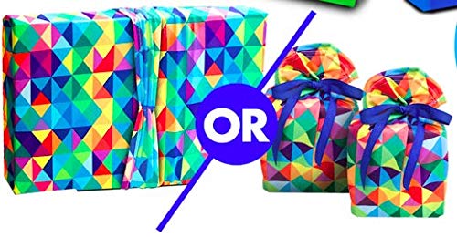 Wrapeez Gift Wrap – Quick & Easy Present Wrapping With Built-in Bows – Stretchable Reusable/Eco-Friendly Fabric Fits All Shapes & Sizes – Perfect for On-The-Go – No Scissors/Tape Needed (Rainbow Triangle, 3 Pack)