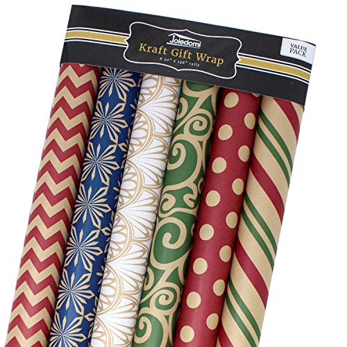 6 Rolls Kraft Gift Wrapping Paper (30 " X 156 ") for Holiday Xmas Gift Wrap, Gift Wrapping ChristmasDecoration, Birthday Gift, Wedding and Party Favors