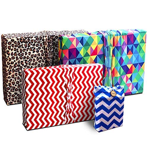 Wrapeez Gift Wrap – Quick & Easy Present Wrapping With Built-in Bows – Stretchable Reusable/Eco-Friendly Fabric Fits All Shapes & Sizes – Perfect for On-The-Go – No Scissors/Tape Needed (Red Dots, 3 Pack)