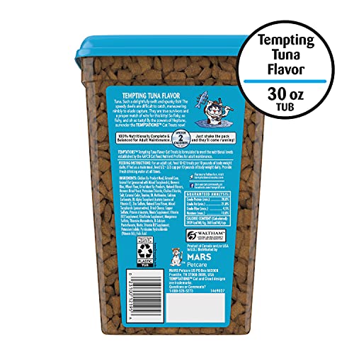 TEMPTATIONS Classic Crunchy and Soft Cat Treats, Tempting Tuna Flavor, 30 oz. Tub