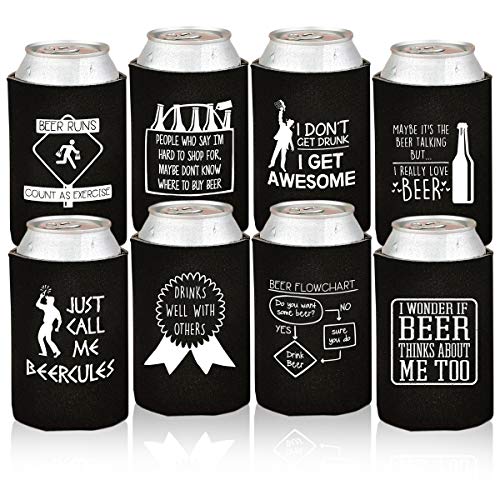 Funny Beer Can Coolers - 8 Pack Party Favor Drink Coolers - Valentine's Day Gift for Men, Bachelor Parties - Novelty Beverage Insulators with Clever Jokes and Sayings for Beer Drinking Man