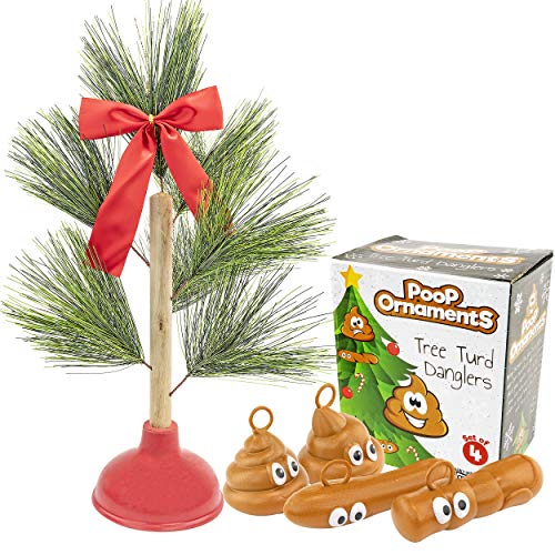 Redneck Plunger Christmas Tree w/ Poop Ornaments - Fairly Odd Novelties - Funny Festive Toilet Humor Holiday Gift
