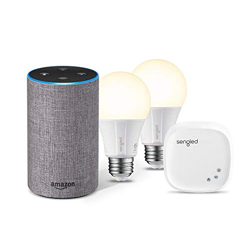 Echo (2nd Generation) - Heather Gray Fabric with 2 Smart Bulb Kit by Sengled