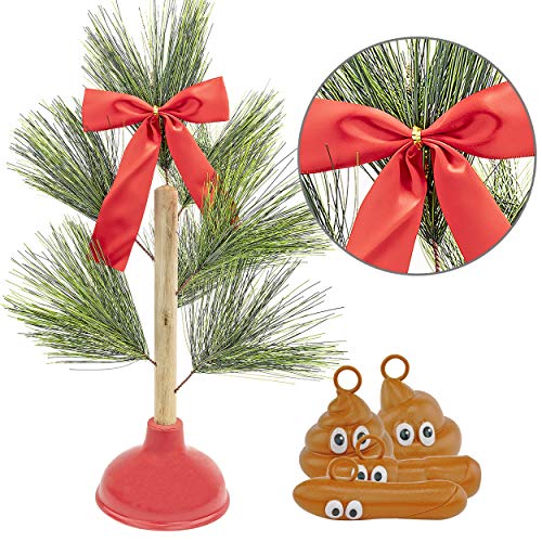Redneck Plunger Christmas Tree w/ Poop Ornaments - Fairly Odd Novelties - Funny Festive Toilet Humor Holiday Gift