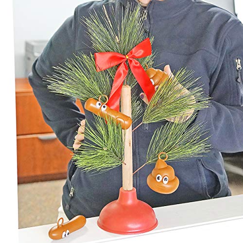Redneck Plunger Christmas Tree w/ Poop Ornaments - Fairly Odd Novelties - Funny Festive Toilet Humor Holiday Gift
