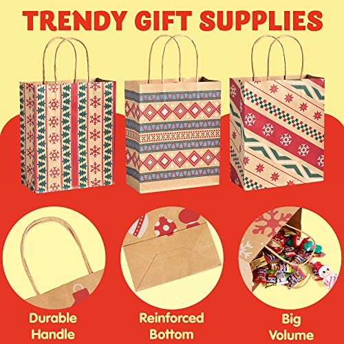 JOYIN 24 Christmas Kraft Gift Bags for Holiday Paper Gift Bags, Christmas Goody Bags, Xmas Gift Bags, Classrooms and Party Favors (9 x 7.3 x 3.3 ")