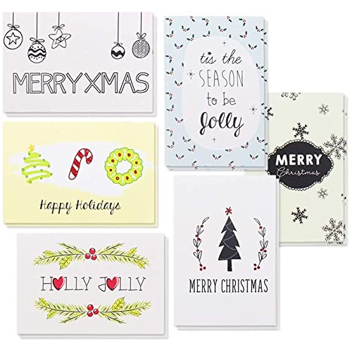 Christmas Happy Holiday Cards with Envelopes, 6 Doodle Graphics (4x6 In, 36 Pack)
