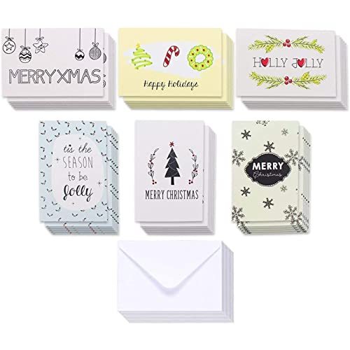 Christmas Happy Holiday Cards with Envelopes, 6 Doodle Graphics (4x6 In, 36 Pack)