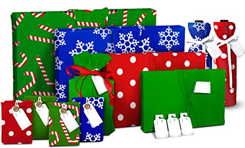 WRAPEEZ Gift Wrap – Quick & Easy Present Wrapping With Built-in Bows – Stretchable Reusable/Eco-Friendly Fabric Fits All Shapes & Sizes – Perfect for On-The-Go – No Scissors/Tape Needed (Set of 11)